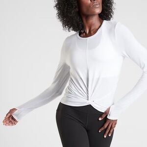 ATHLETA ESSENCE TWIST LONG SLEEVE TOP, WHITE, WOMEN'S SIZE SMALL